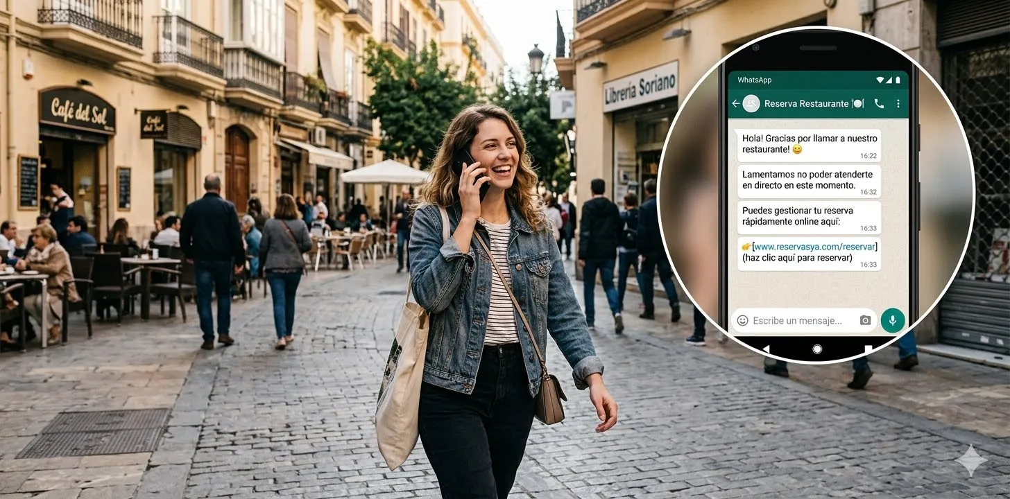 Llamada perdida recuperada con un link de reserva por WhatsApp en Alex Reservations