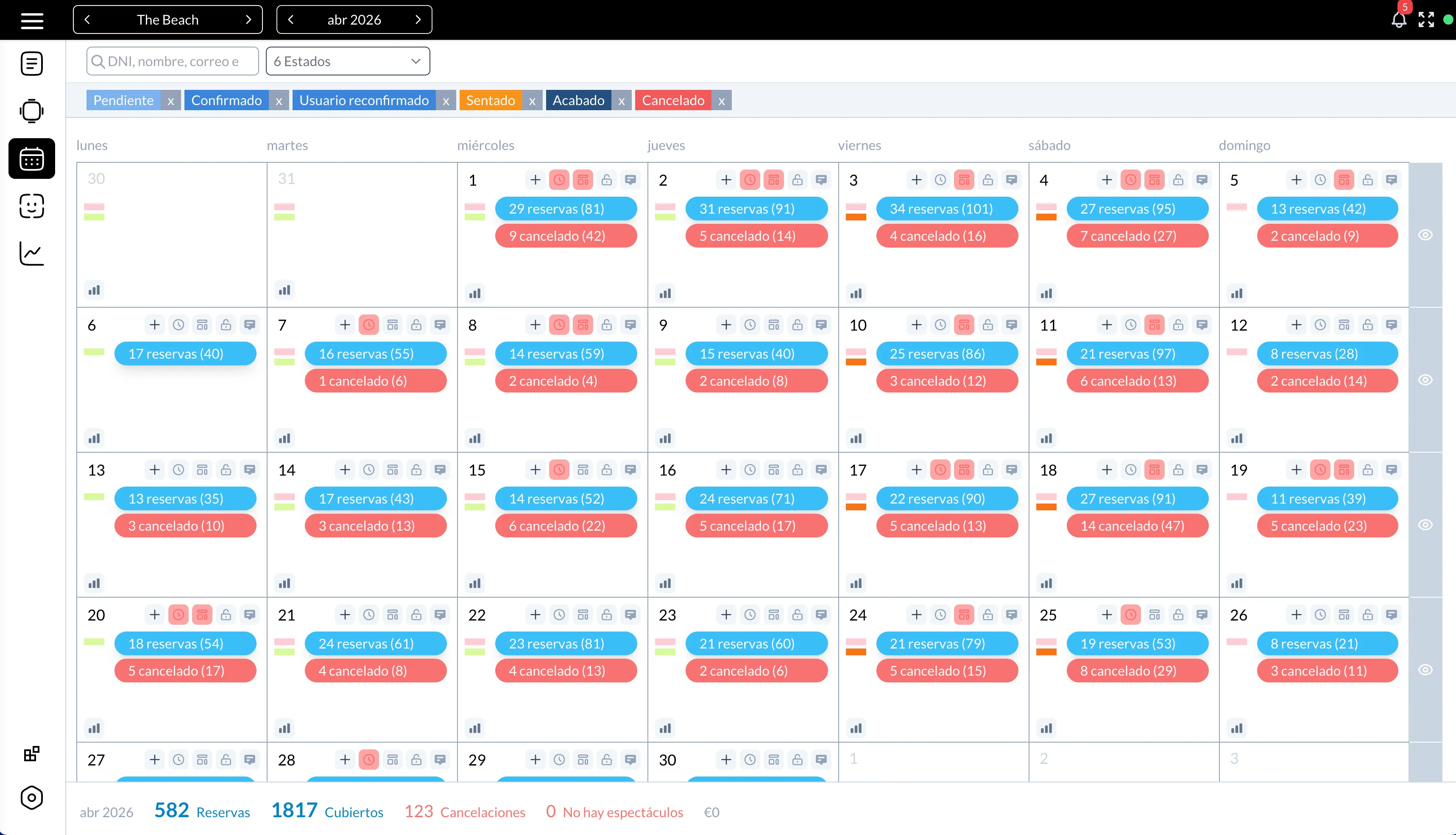 Monthly bookings calendar view